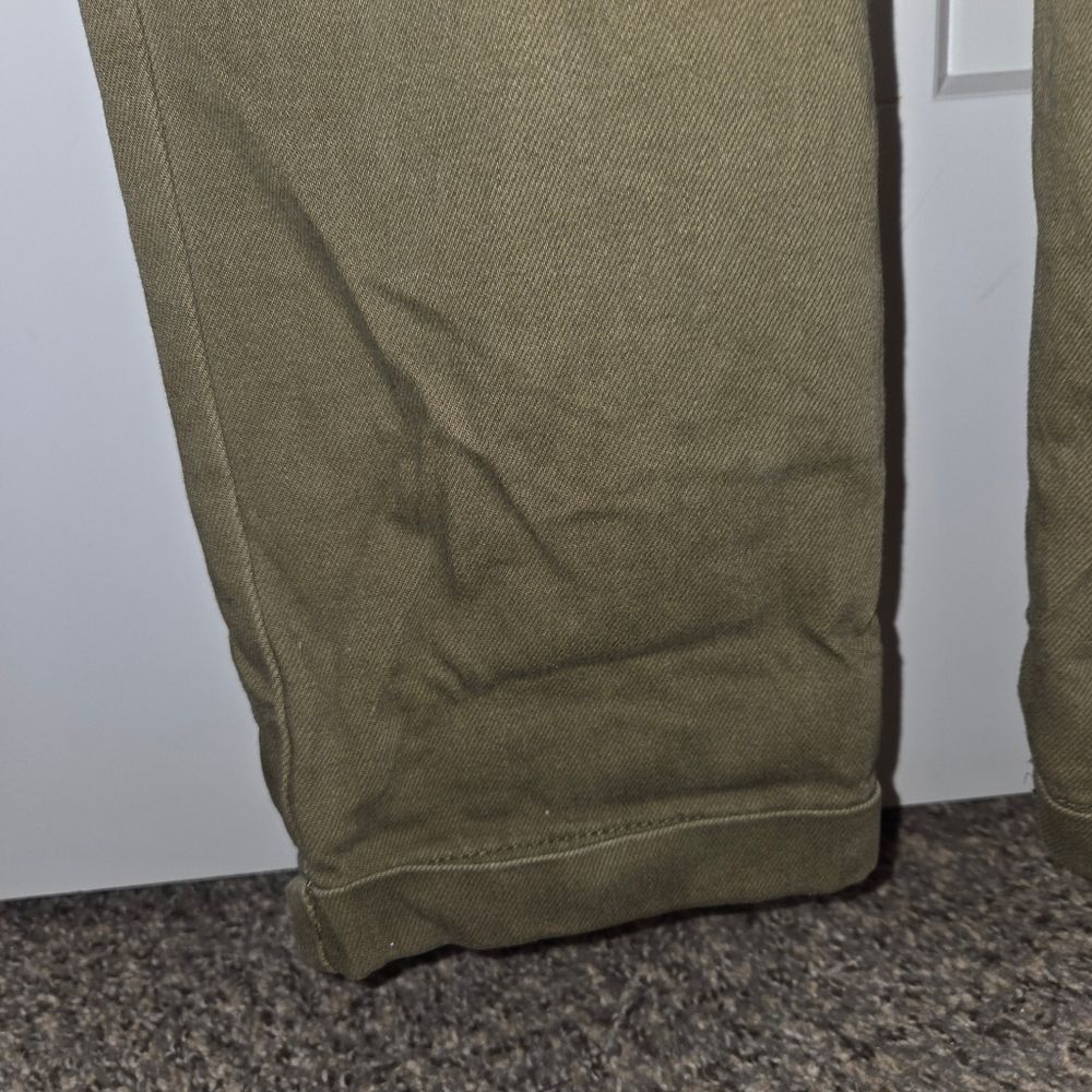Haute Monde Anthro Denim Olive Green Utility Coveralls Jumpsuit Size Large - Picture 8 of 12